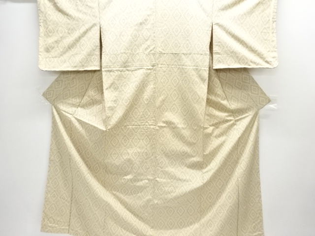 JAPANESE KIMONO / TSUMUGI / UNUSED / WOVEN FLOWER & RHOMBUS